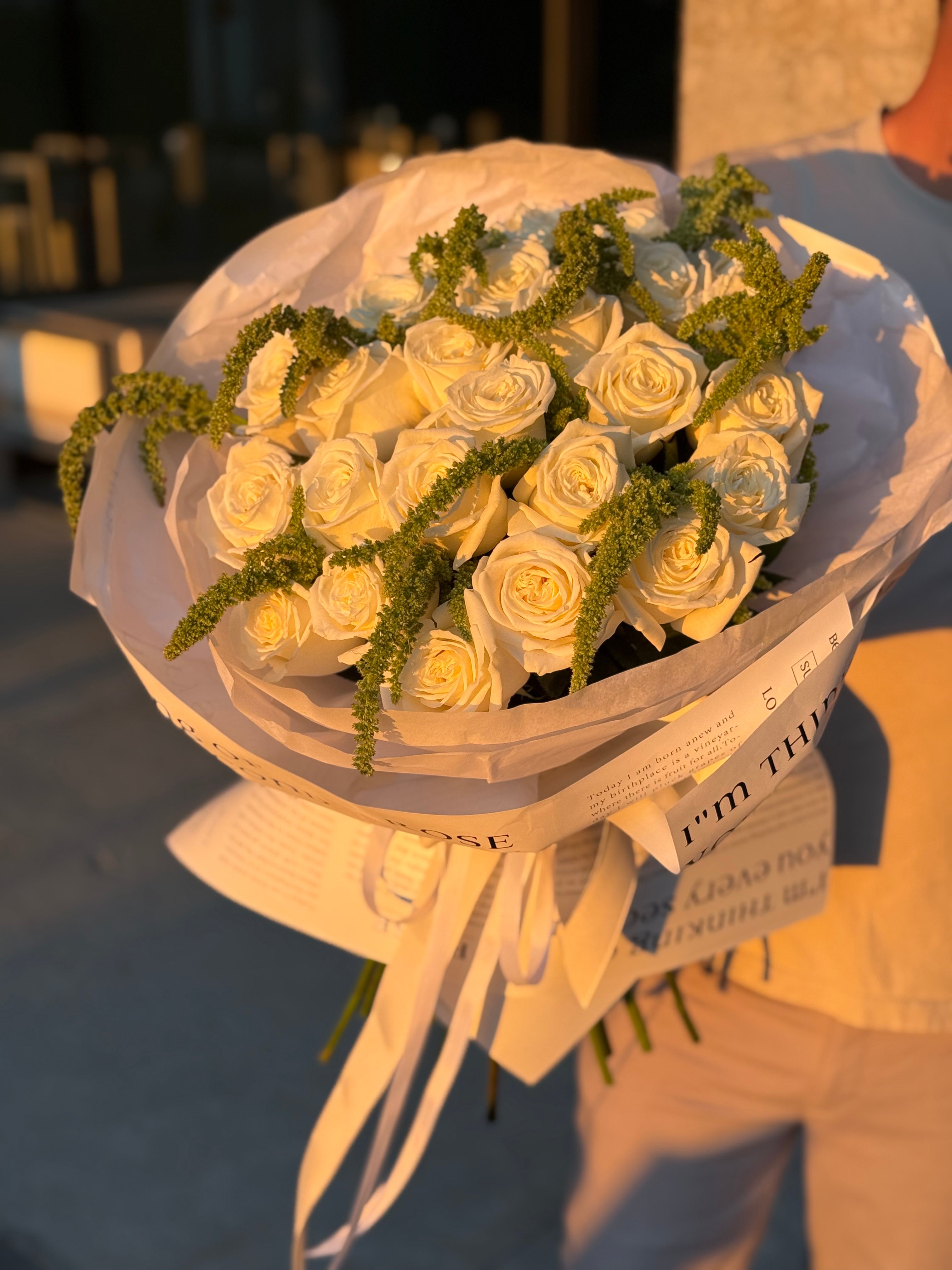 "Ivory Grace" - 25 premium playa blanca rose bouquet