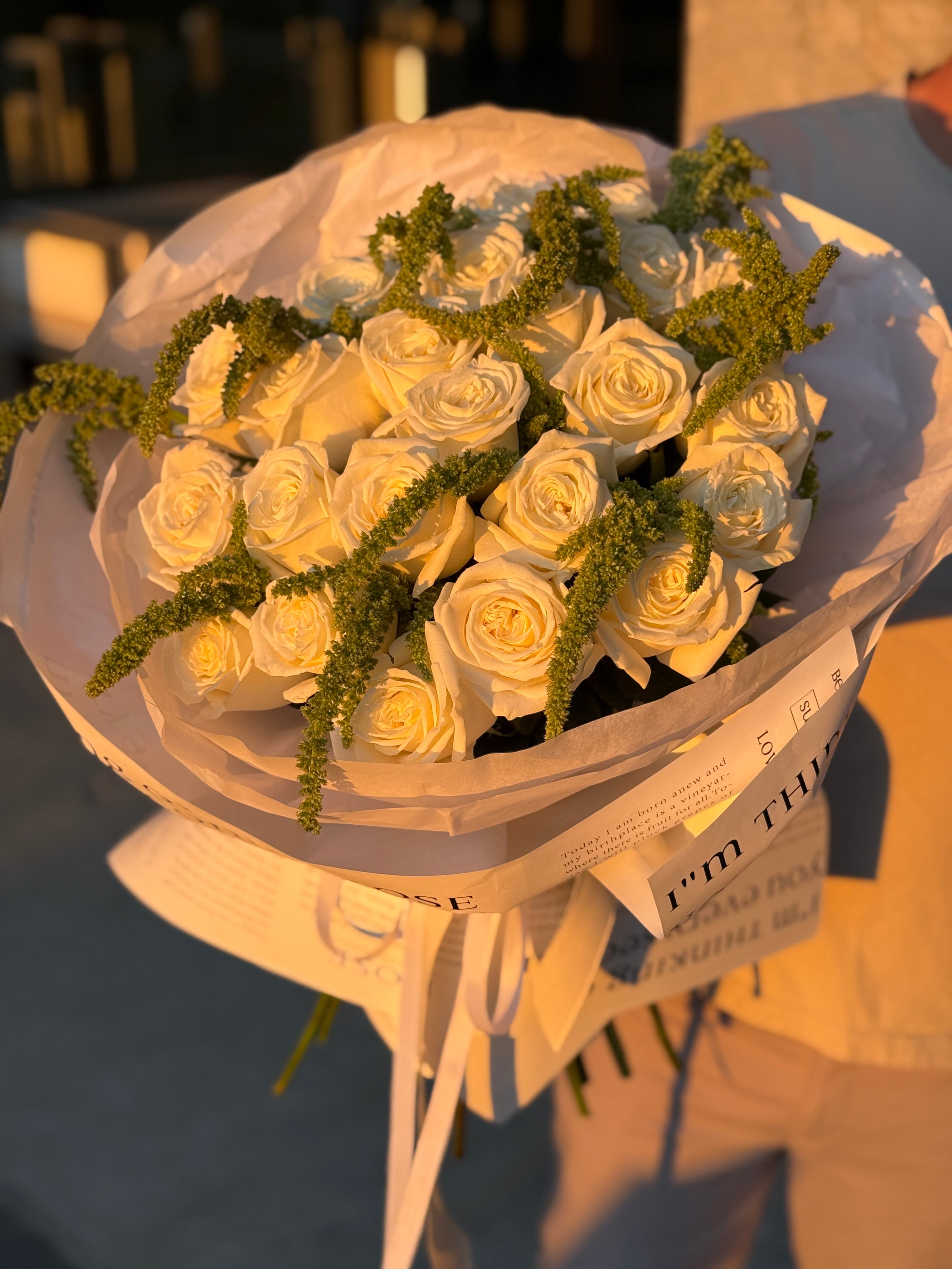 "Ivory Grace" - 25 premium playa blanca rose bouquet