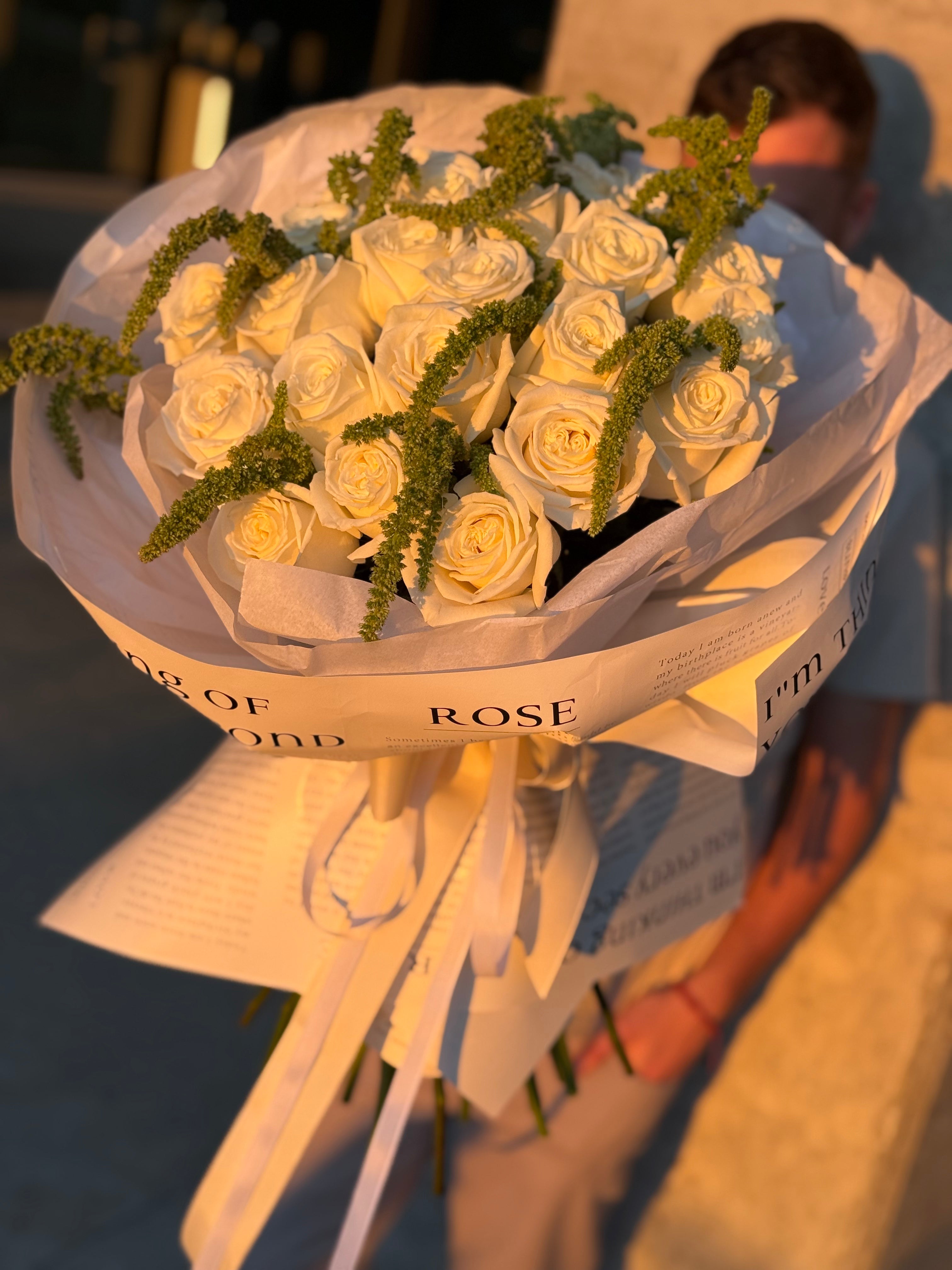 "Ivory Grace" - 25 premium playa blanca rose bouquet