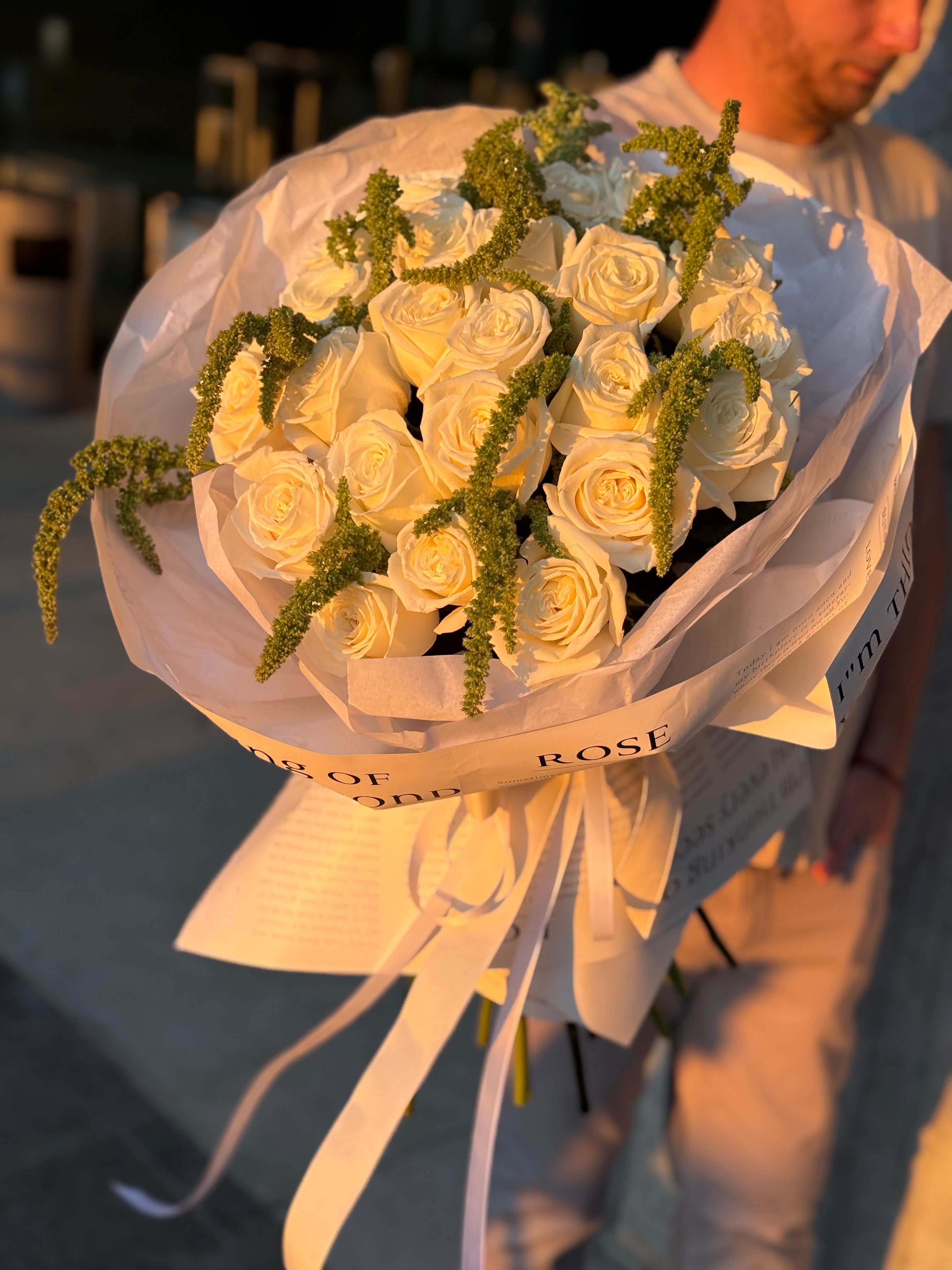 "Ivory Grace" - 25 premium playa blanca rose bouquet