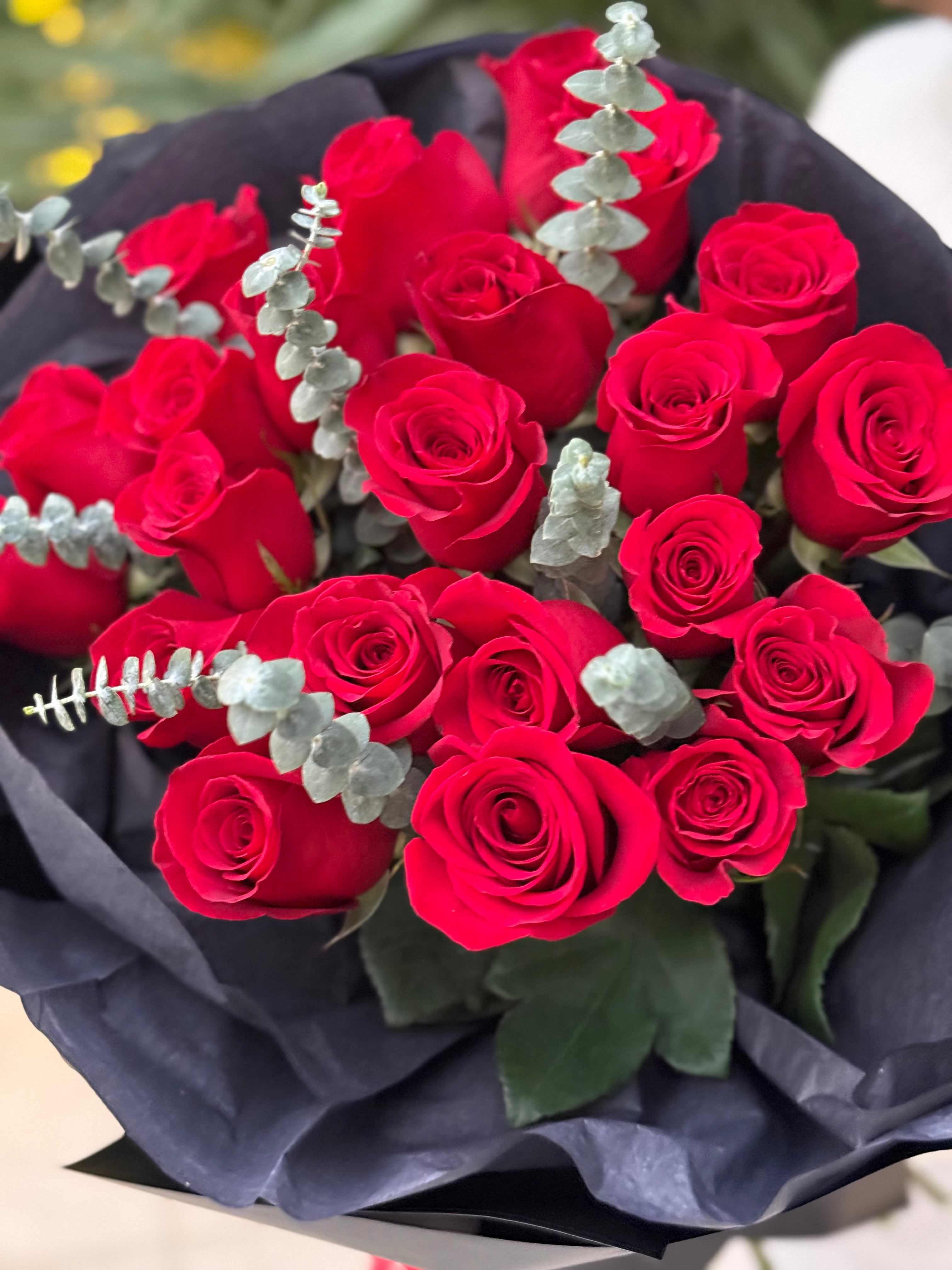 "Scarlet Love" - Two dozen premium red rose bouquet